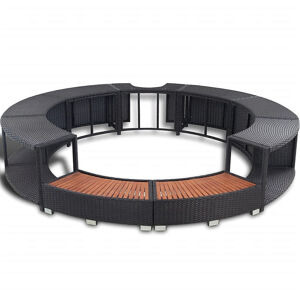 vidaXL Set nábytku k mobilní vířivce kruhové (černý umělý polyratan)